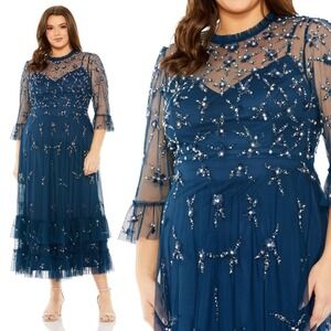 Mac Duggal NEW High Neck Embellished Flutter Half Length Sleeve Dress - Size 24W